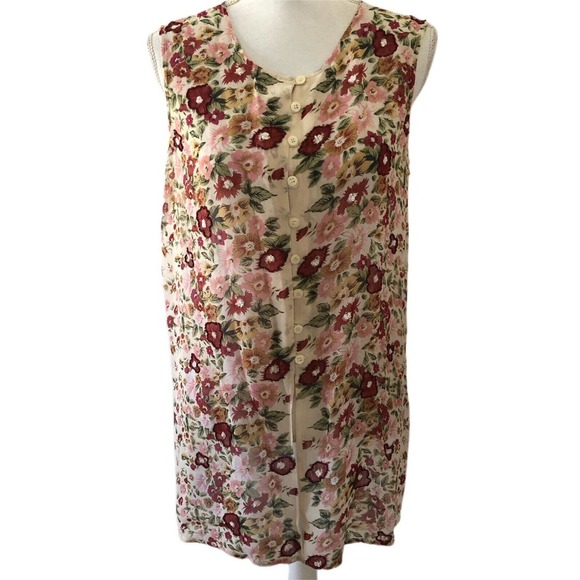 Amanda Smith Sleeveless Floral Beaded Neck Duster Kimono Cover Up Size Medium - Picture 4 of 12